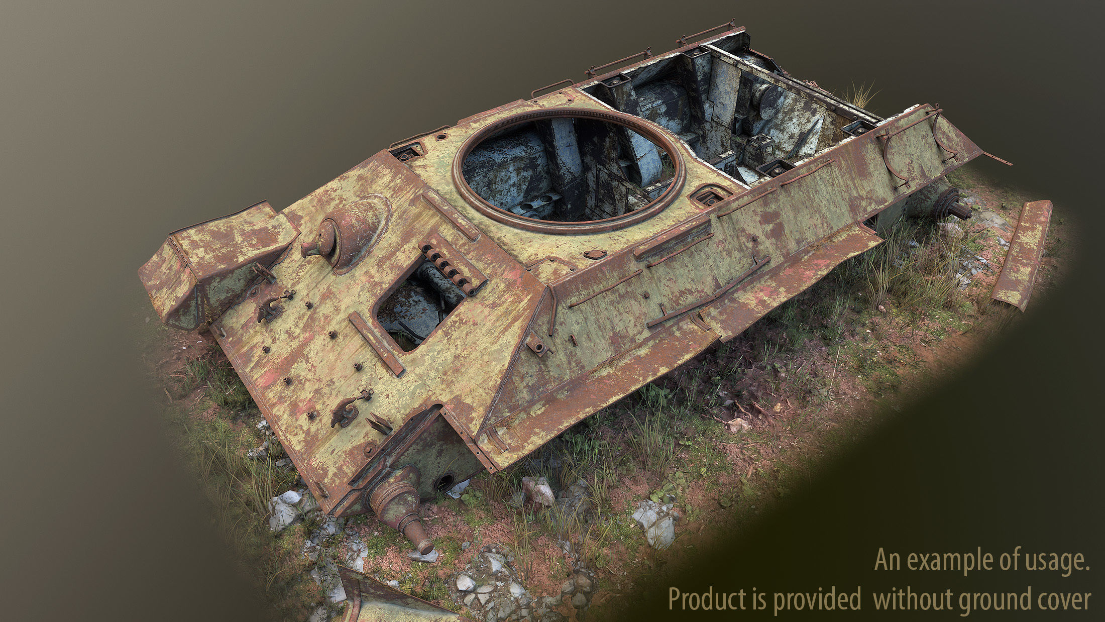 Tank T-34 Hull Rusted Low-poly 3D model_2