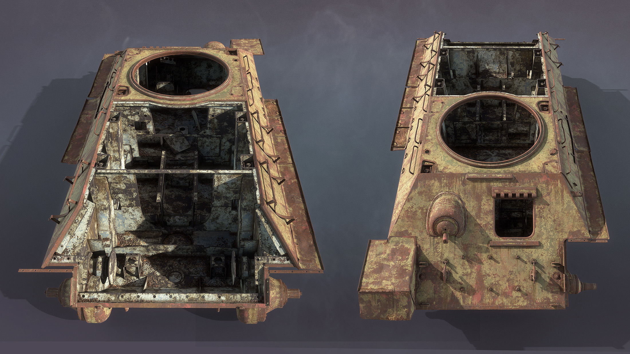 Tank T-34 Hull Rusted Low-poly 3D model_9