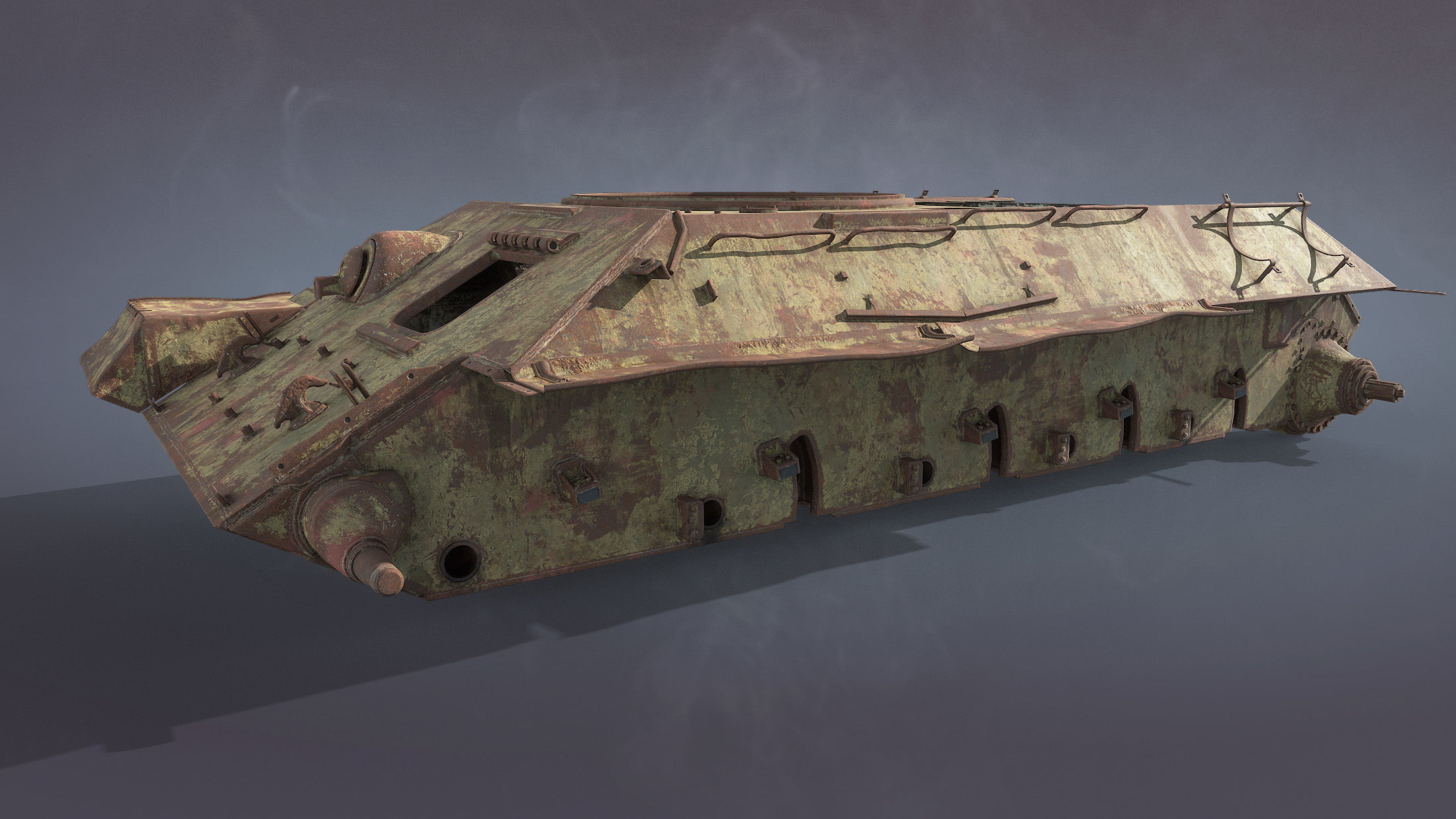 Tank T-34 Hull Rusted Low-poly 3D model_7