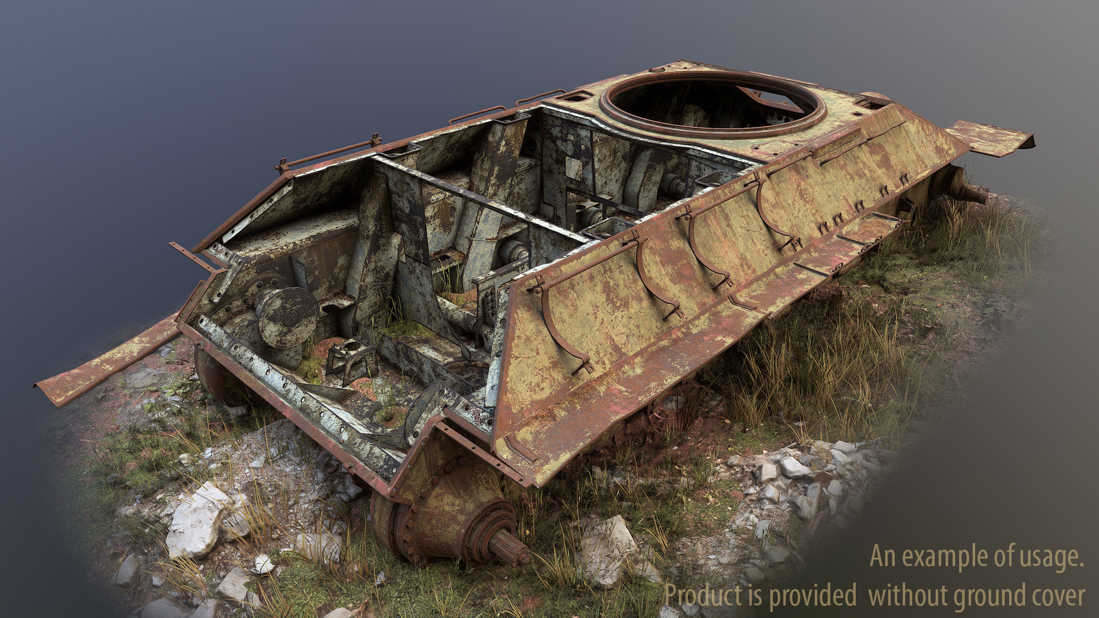 Tank T-34 Hull Rusted Low-poly 3D model_4