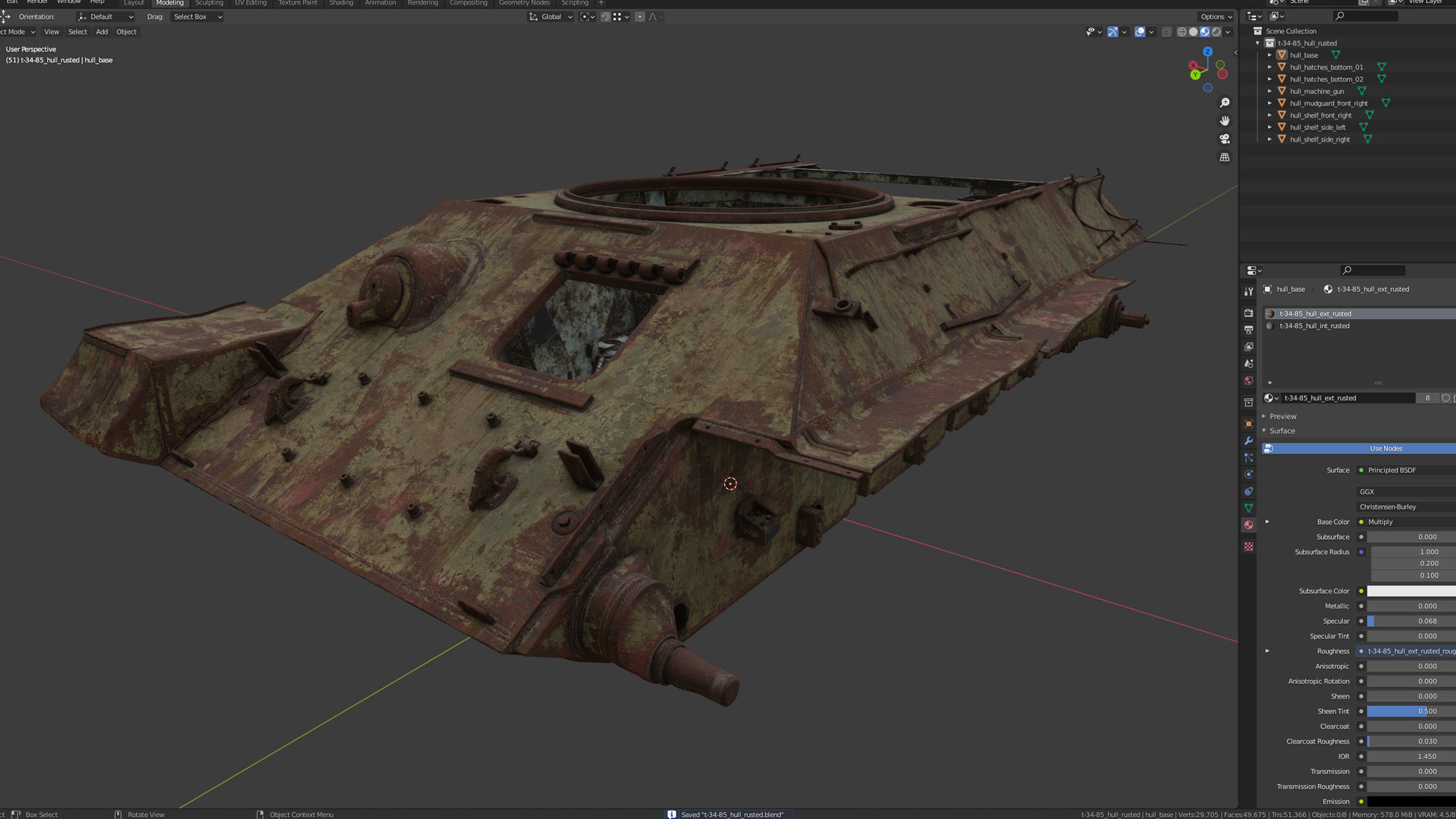 Tank T-34 Hull Rusted Low-poly 3D model_23