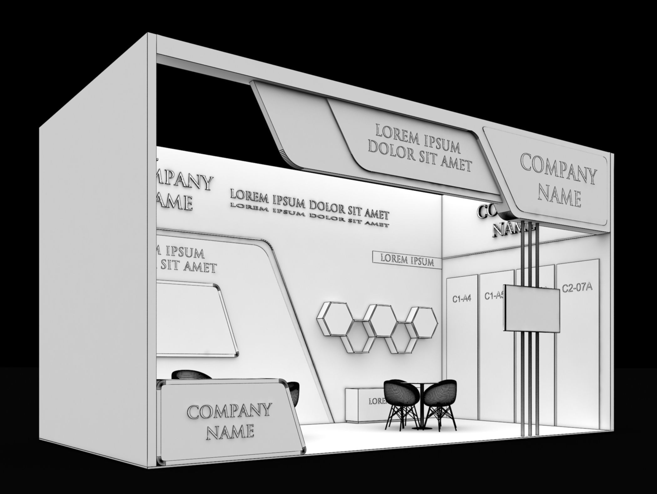 Booth Exhibition Stand Stall 4X8m Height 450 cm 1 Side Open 3D model_7
