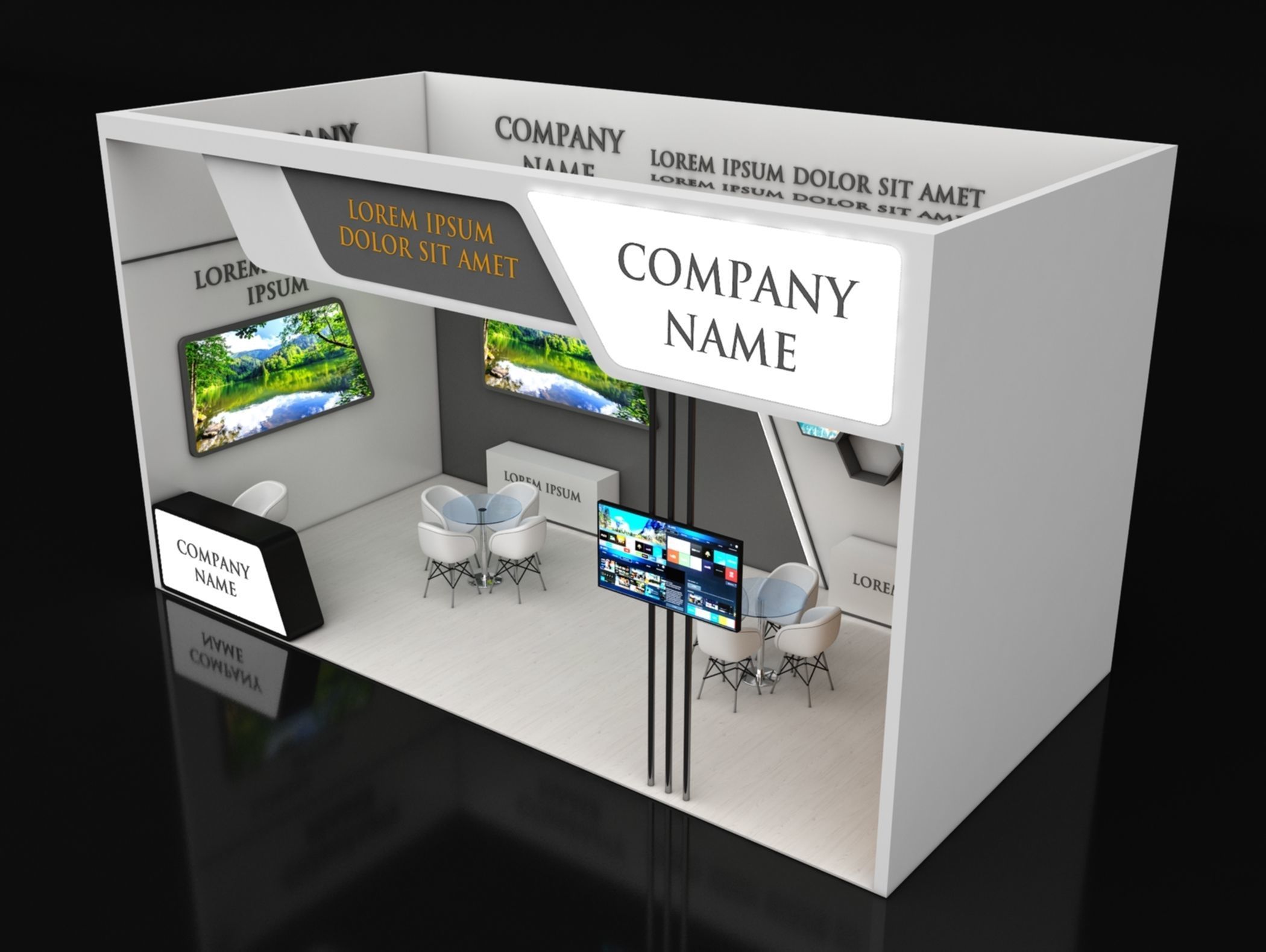 Booth Exhibition Stand Stall 4X8m Height 450 cm 1 Side Open 3D model_2