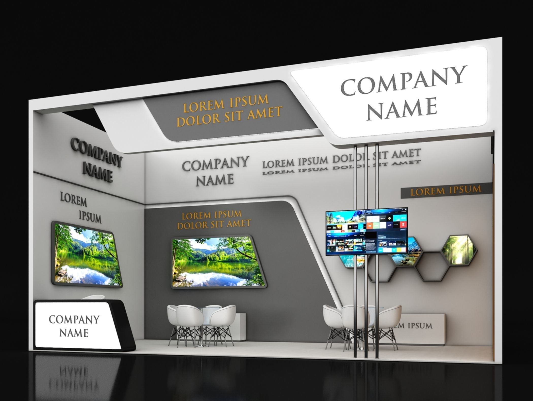 Booth Exhibition Stand Stall 4X8m Height 450 cm 1 Side Open 3D model_1