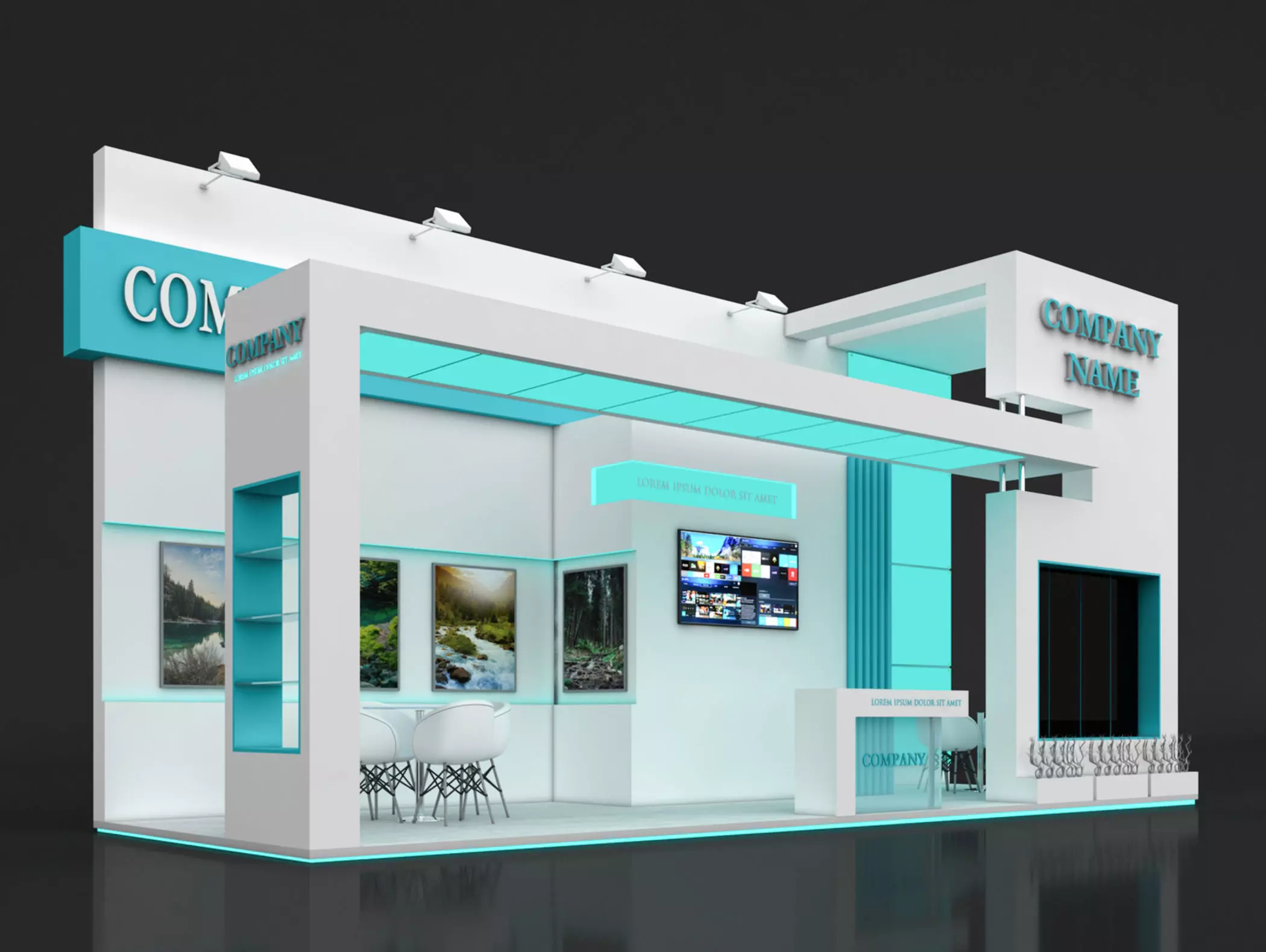 Booth Exhibition Stand Stall 3X9m Height 450 cm 3 Side Open 3D model