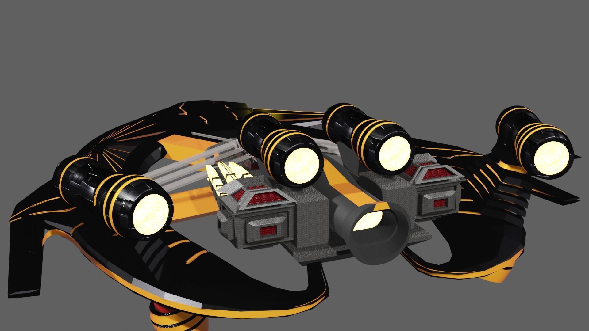 SpaceShip with lights Low-poly 3D model_2