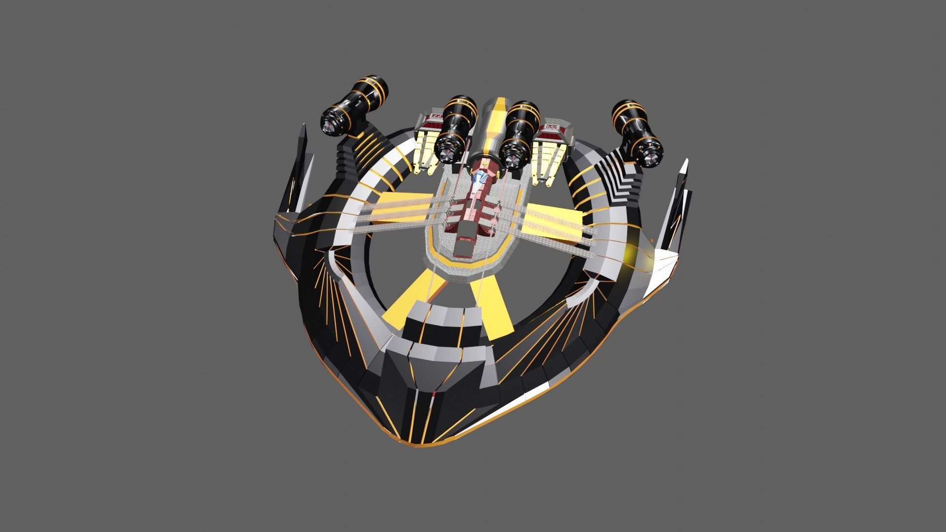 SpaceShip with lights Low-poly 3D model_4