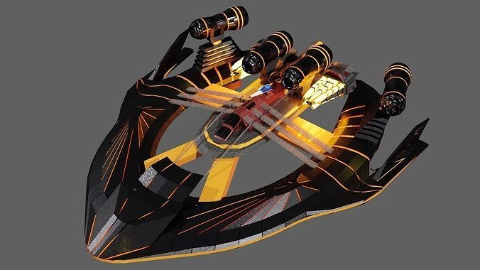 SpaceShip with lights Low-poly 3D model