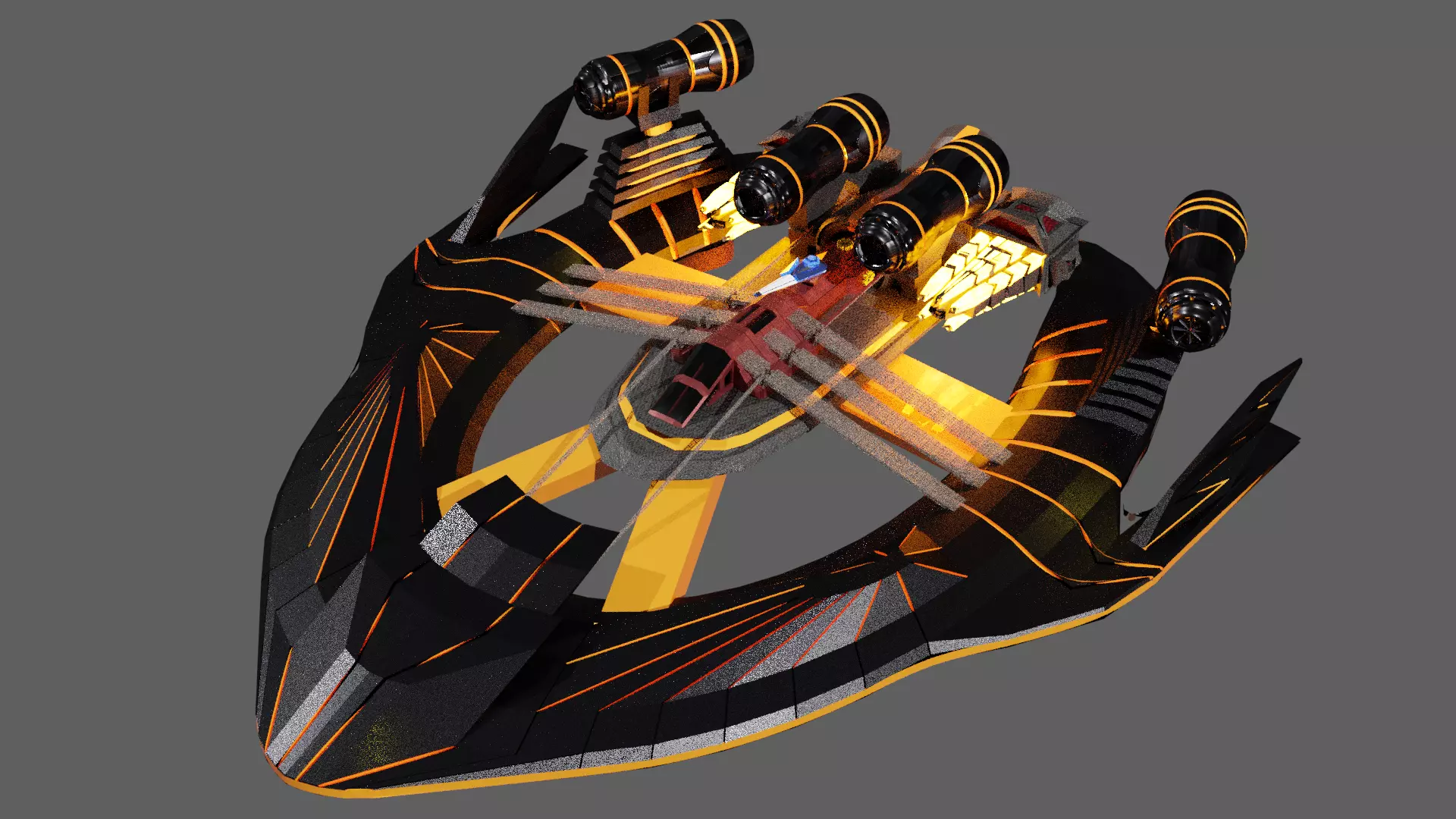 SpaceShip with lights Low-poly 3D model_0