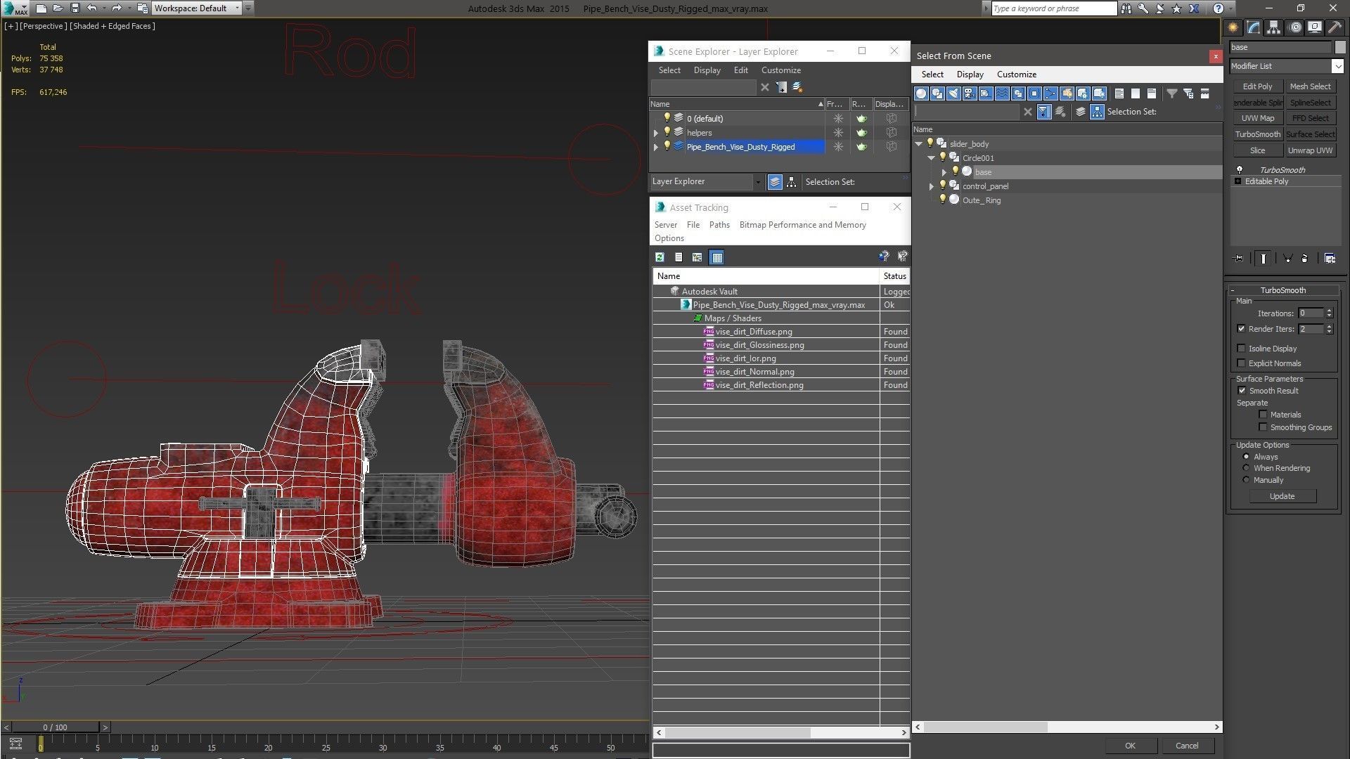 Pipe Bench Vise Dusty Rigged 3D model_24