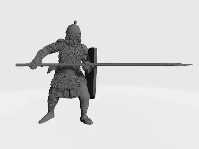 Medieval Russian infantry with spear and shield 3D print model