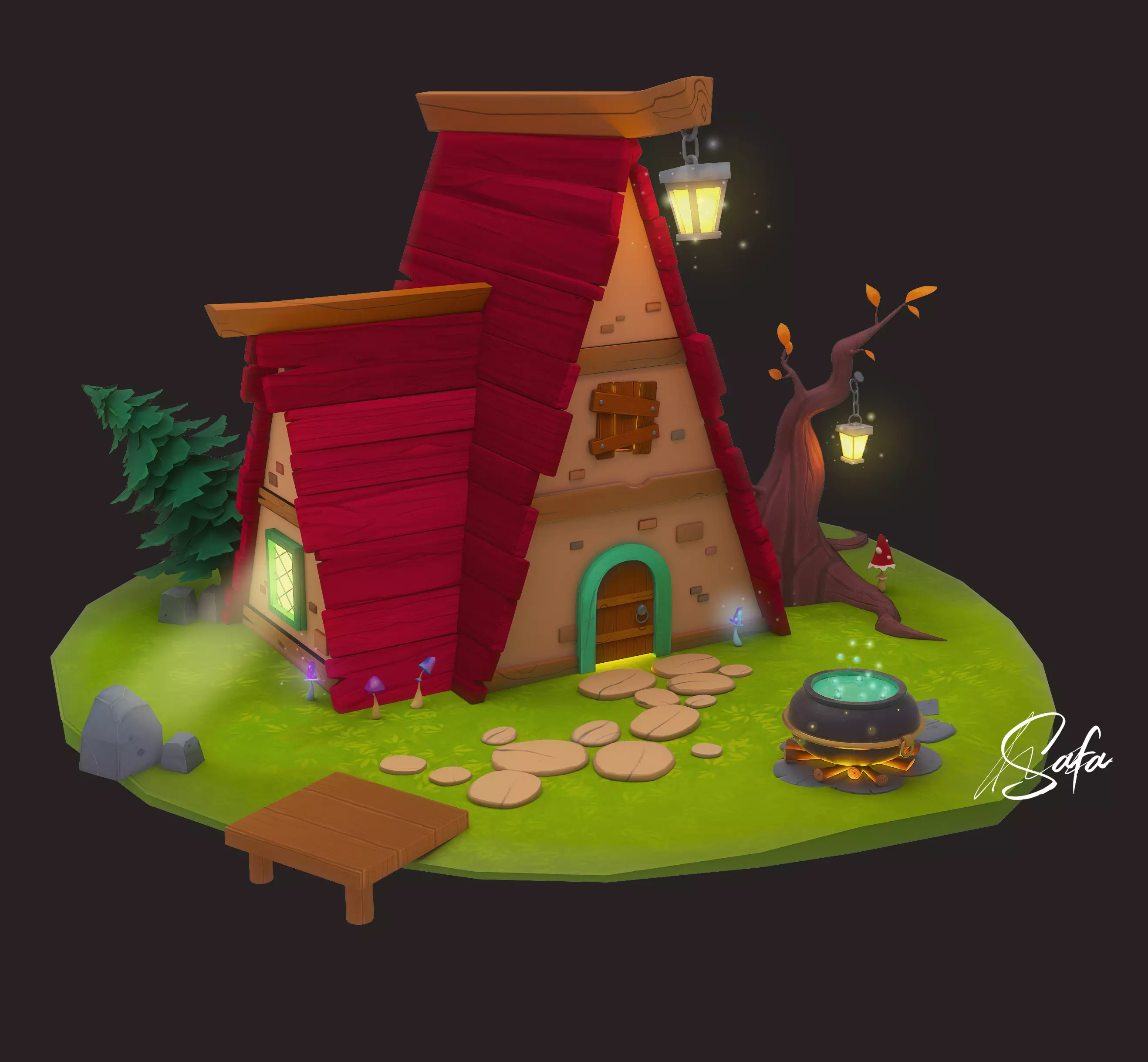 3D little house Low-poly 3D model_0