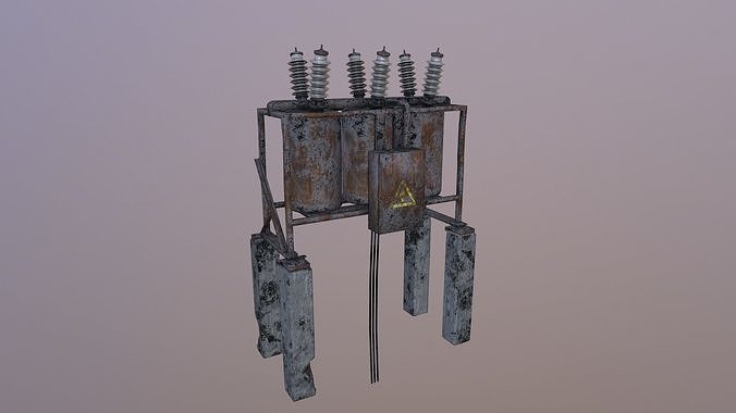 Transformer with two poles Low-poly 3D model