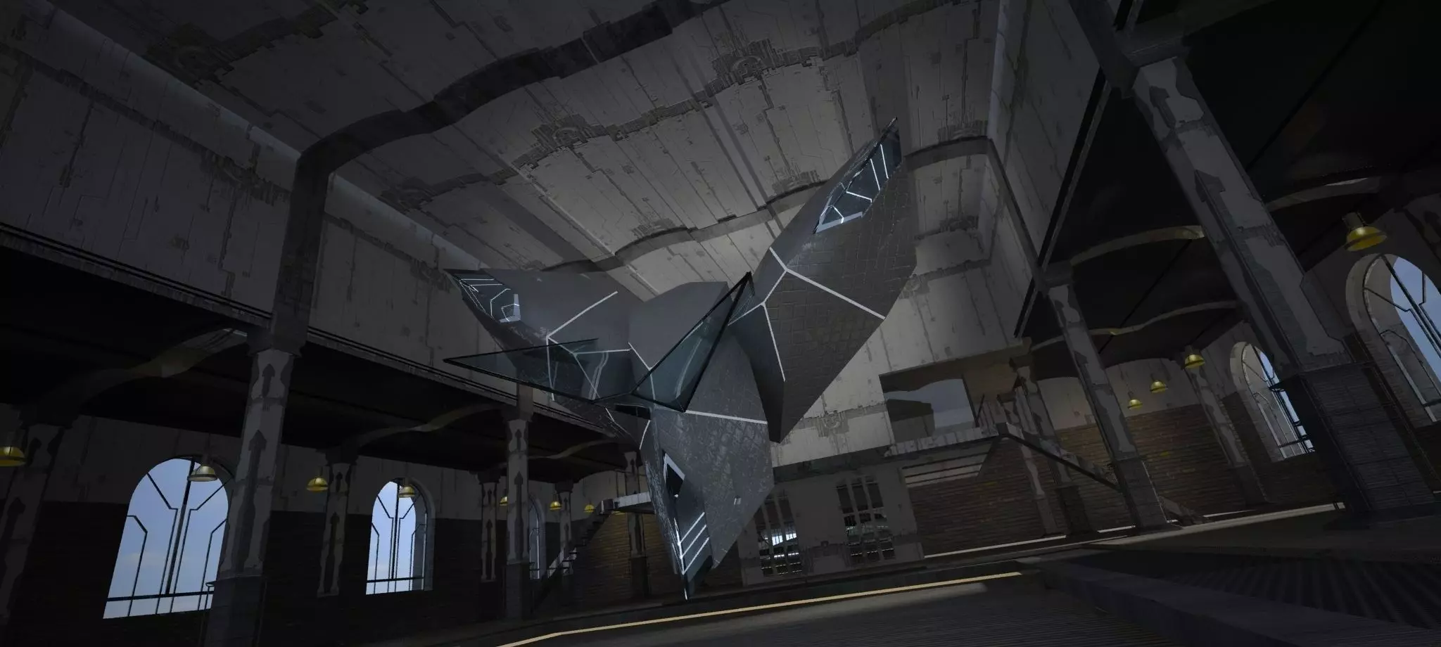 Choky futuristic spaceship in building 3D model_0