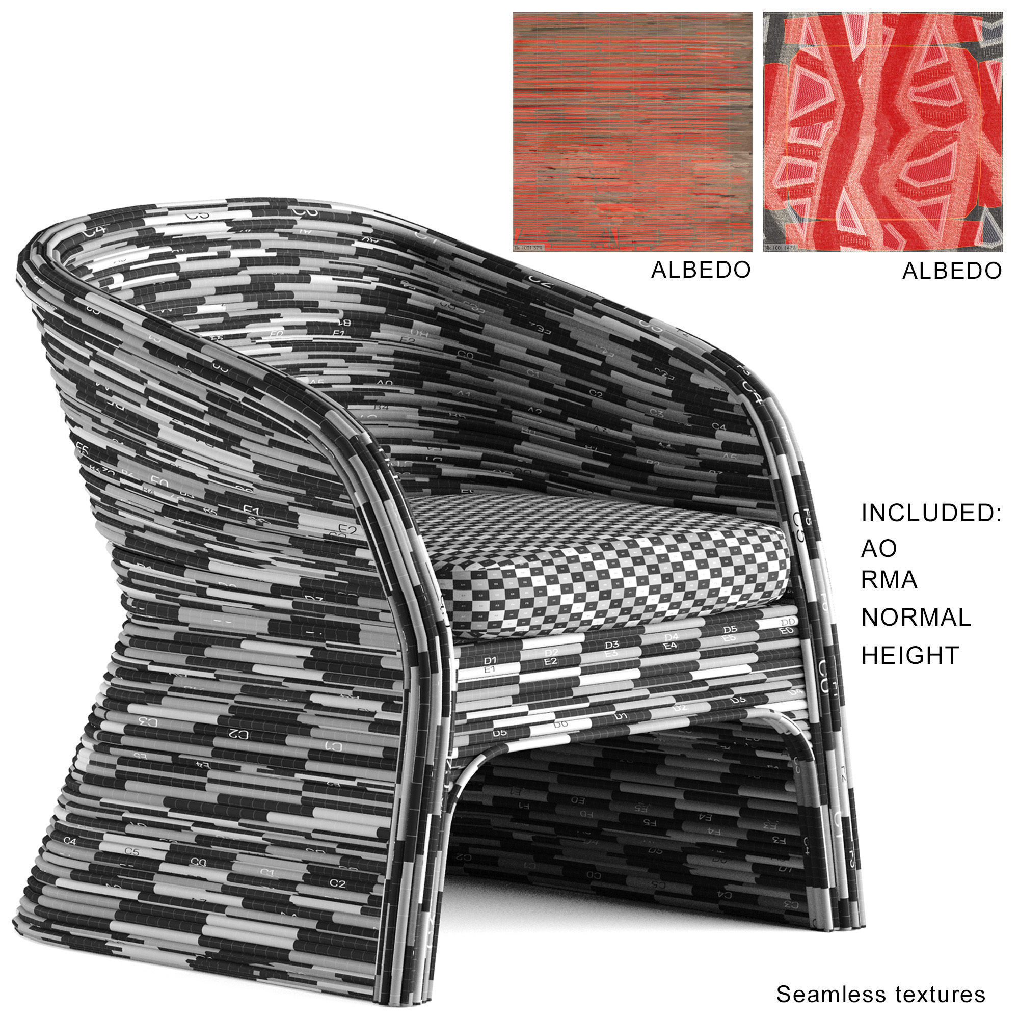 Itiga chair Low-poly 3D model_9