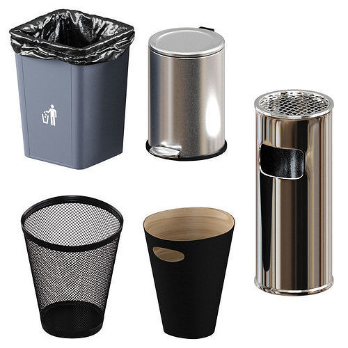 trash bin pack  low poly Low-poly 3D model