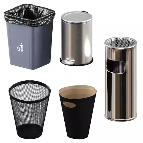 trash bin pack  low poly Low-poly 3D model