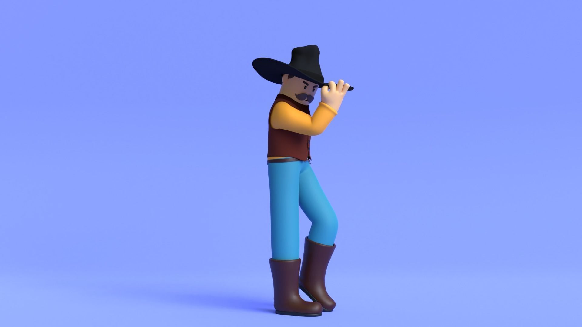Minimal Cowboy 3D Cartoon Character 3D model_3