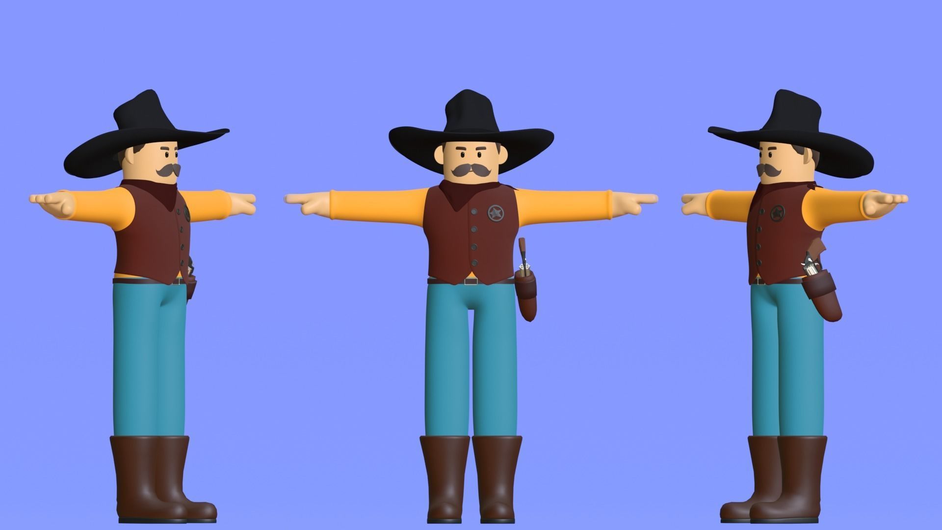 Minimal Cowboy 3D Cartoon Character 3D model_7
