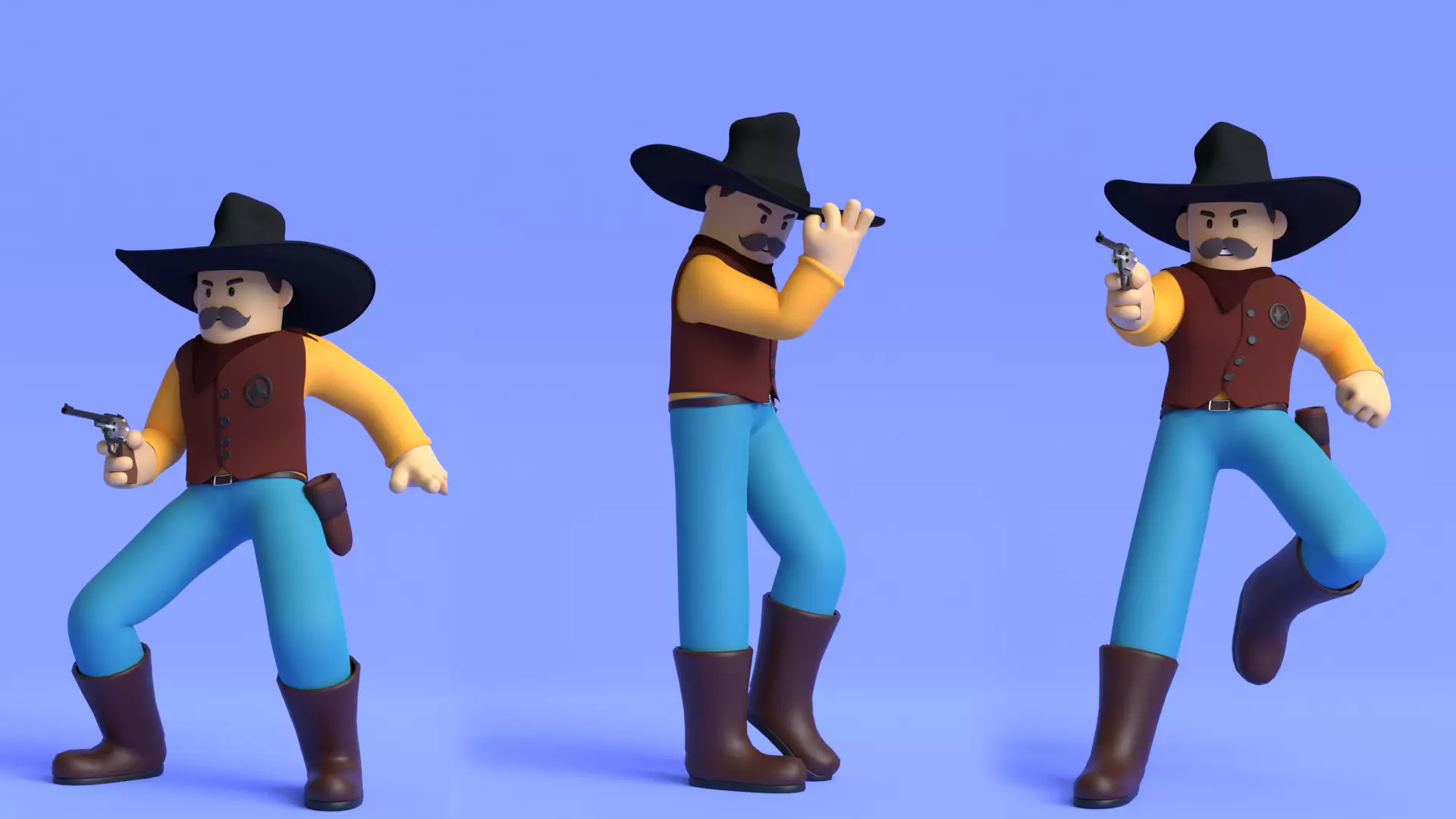 Minimal Cowboy 3D Cartoon Character 3D model_0