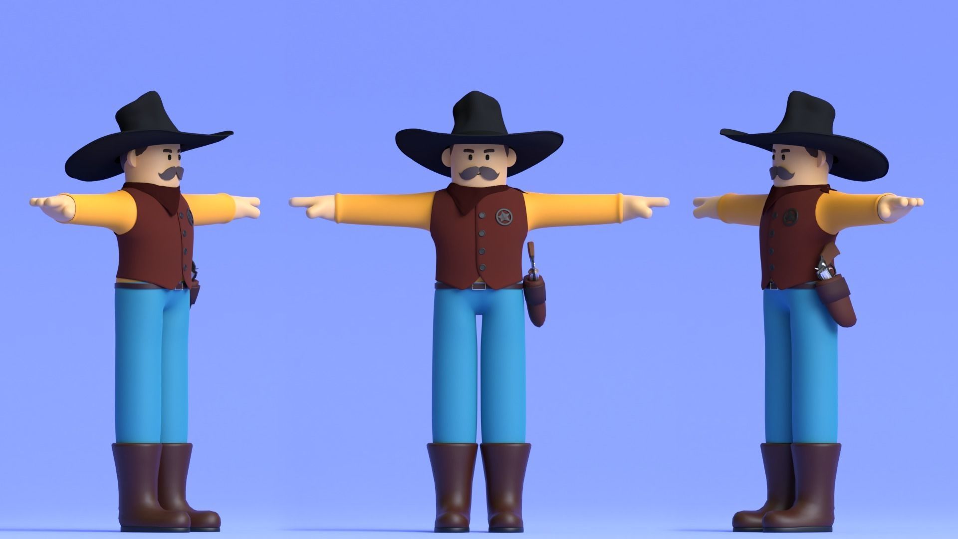 Minimal Cowboy 3D Cartoon Character 3D model_6