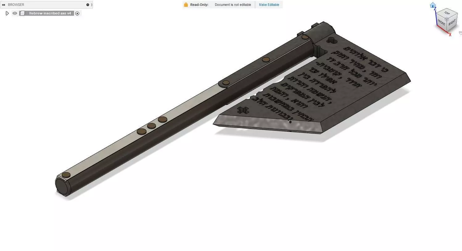 Hebrew Inscribed Axe 3D print model