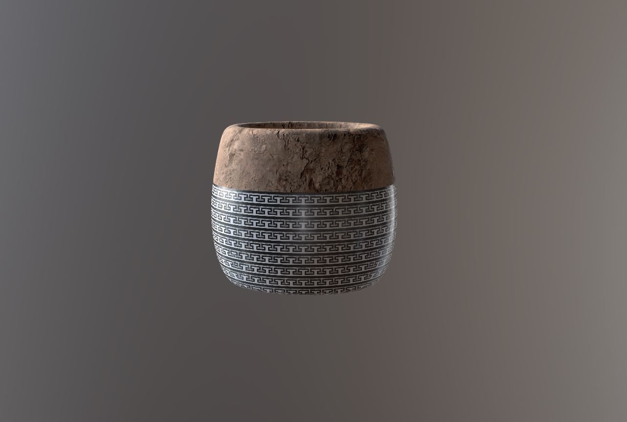 Modern Ancient Style Grunge Wood and Gold Mosaic Vase Cup 3D model_23