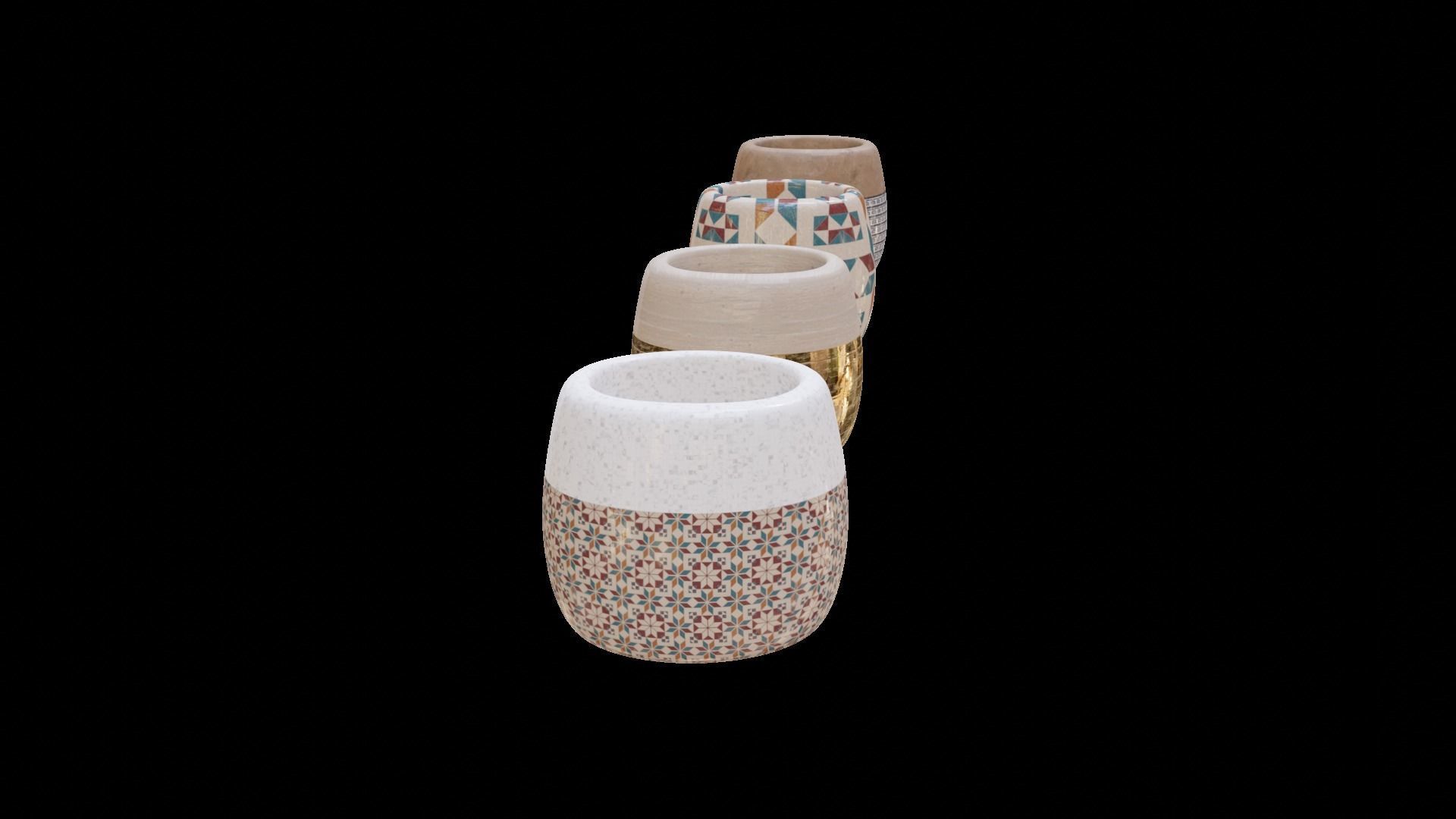 Modern Ancient Style Grunge Wood and Gold Mosaic Vase Cup 3D model_38