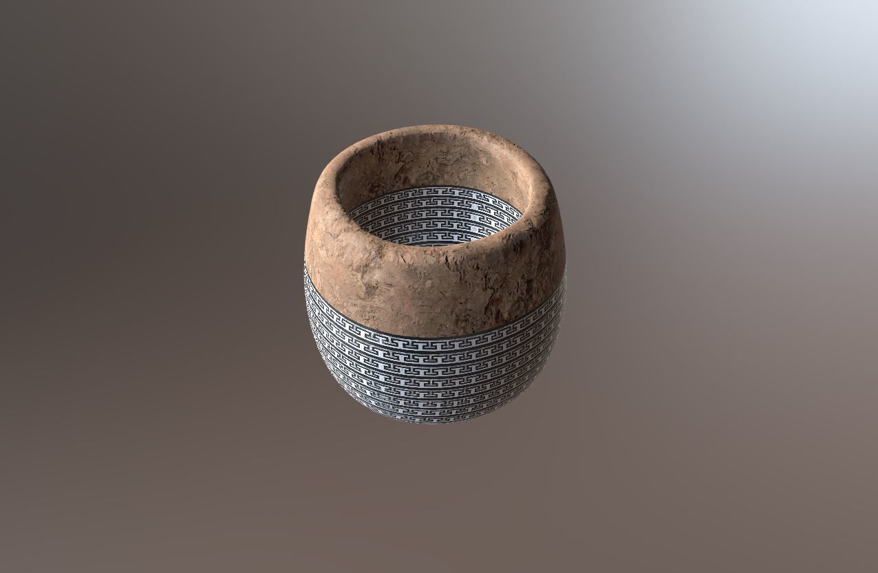Modern Ancient Style Grunge Wood and Gold Mosaic Vase Cup 3D model_27