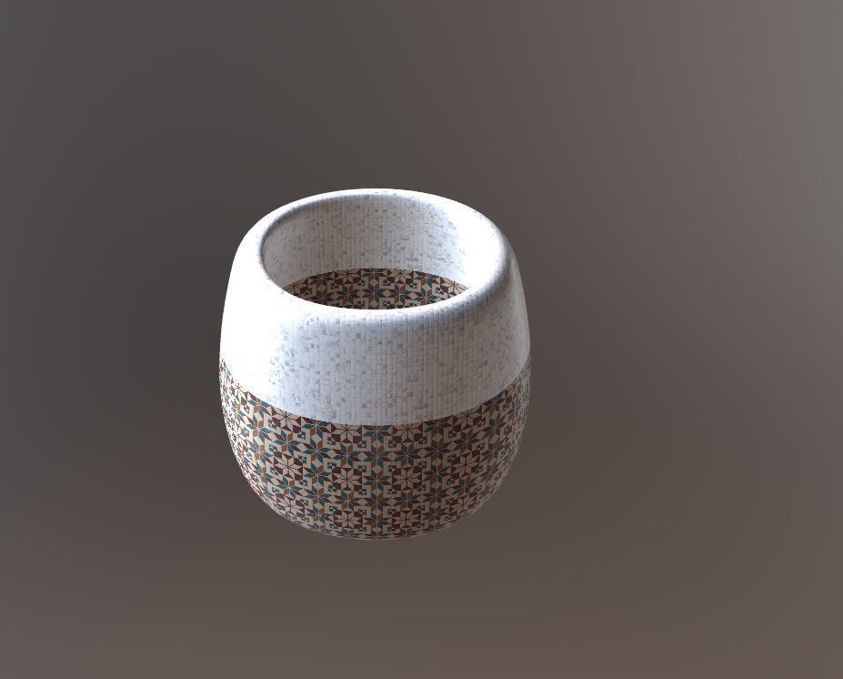 Modern Ancient Style Grunge Wood and Gold Mosaic Vase Cup 3D model_16