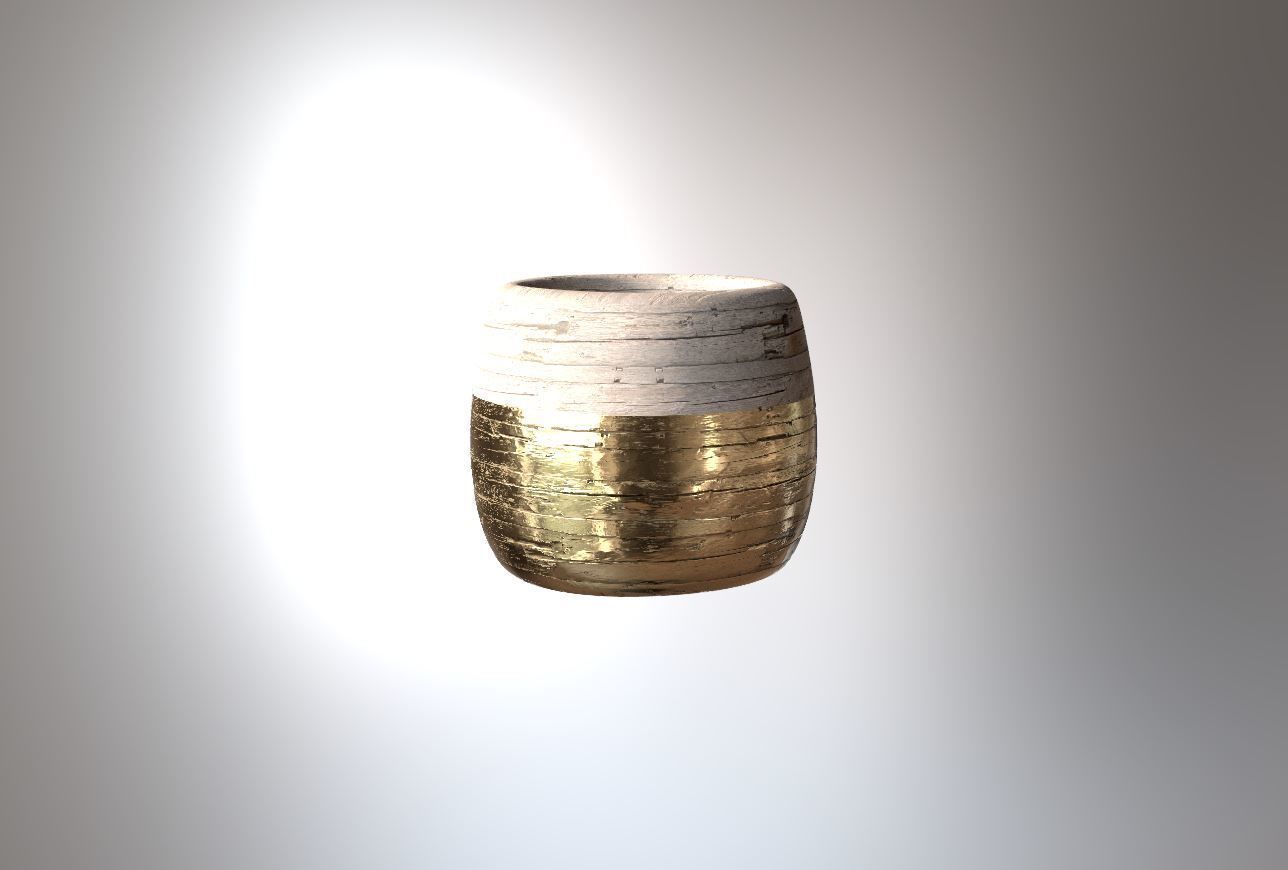 Modern Ancient Style Grunge Wood and Gold Mosaic Vase Cup 3D model_10