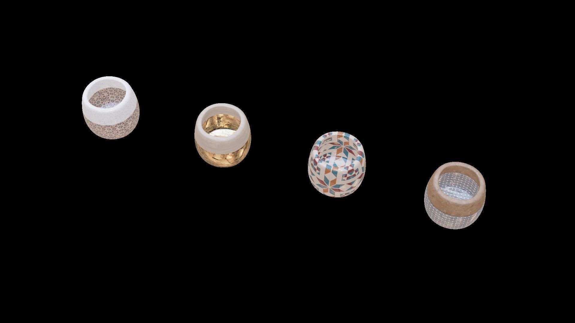 Modern Ancient Style Grunge Wood and Gold Mosaic Vase Cup 3D model_39