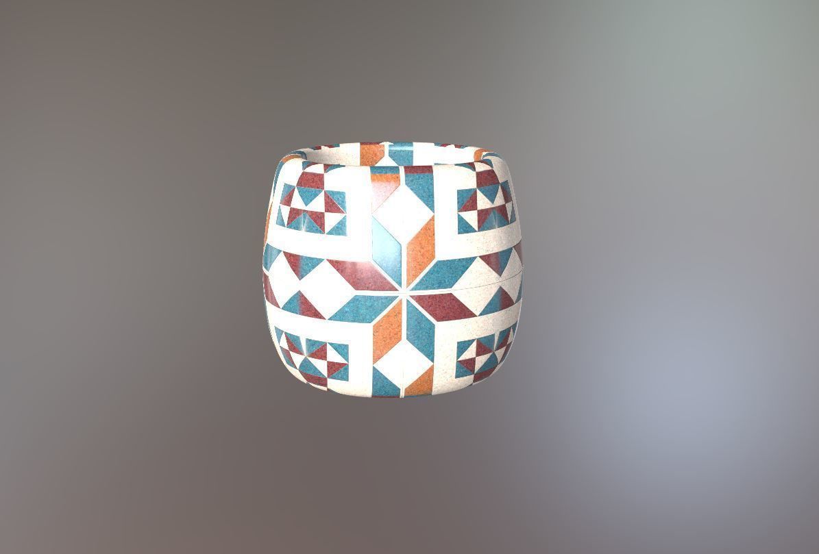 Modern Ancient Style Grunge Wood and Gold Mosaic Vase Cup 3D model_14