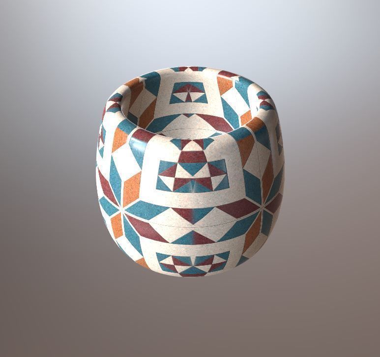 Modern Ancient Style Grunge Wood and Gold Mosaic Vase Cup 3D model_21