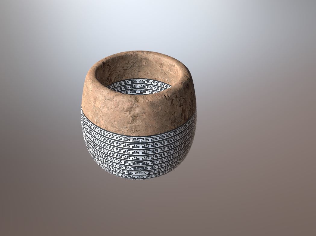 Modern Ancient Style Grunge Wood and Gold Mosaic Vase Cup 3D model_24