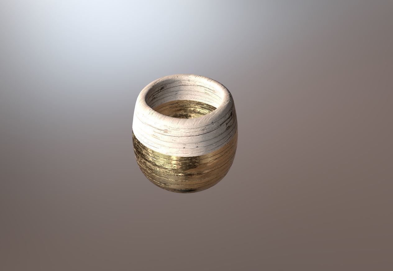 Modern Ancient Style Grunge Wood and Gold Mosaic Vase Cup 3D model_6