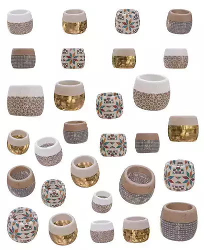 Modern Ancient Style Grunge Wood and Gold Mosaic Vase Cup 3D model