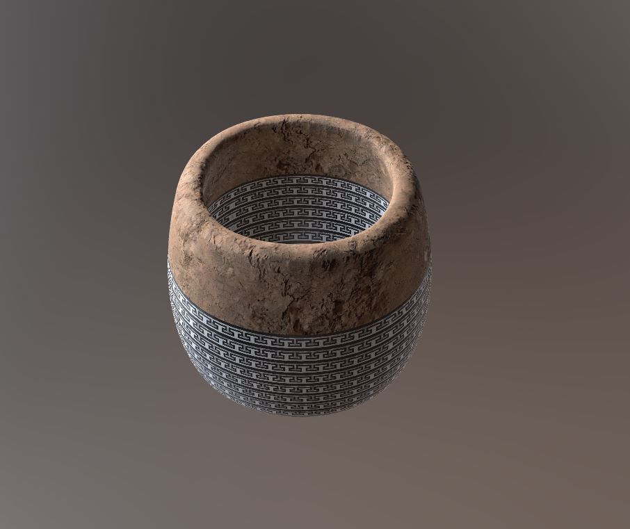 Modern Ancient Style Grunge Wood and Gold Mosaic Vase Cup 3D model_15