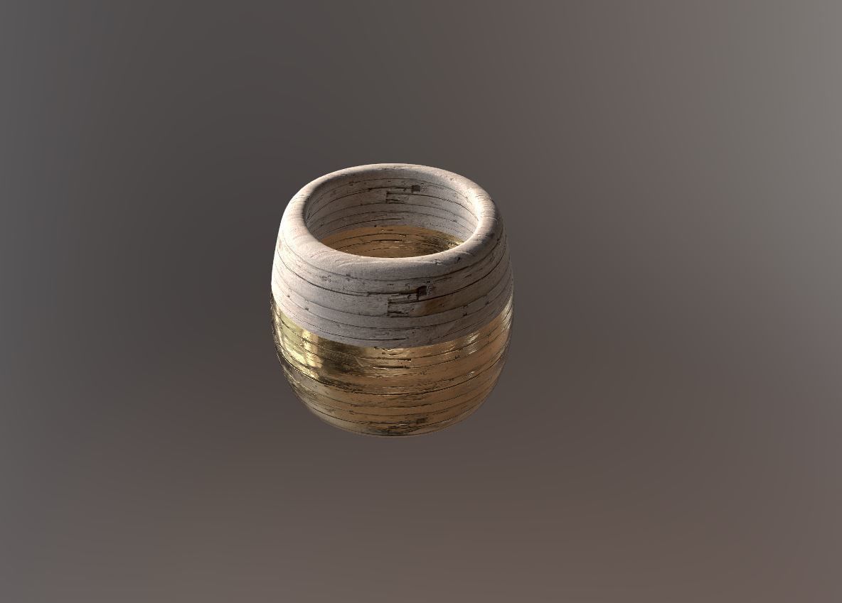 Modern Ancient Style Grunge Wood and Gold Mosaic Vase Cup 3D model_9