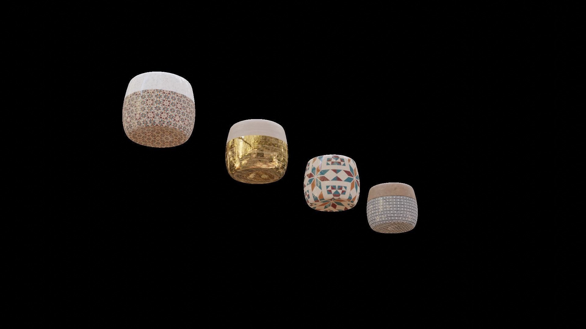 Modern Ancient Style Grunge Wood and Gold Mosaic Vase Cup 3D model_30