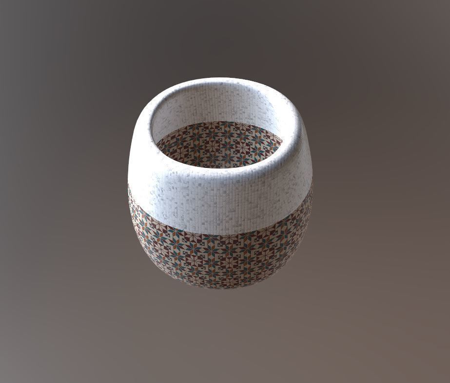 Modern Ancient Style Grunge Wood and Gold Mosaic Vase Cup 3D model_19
