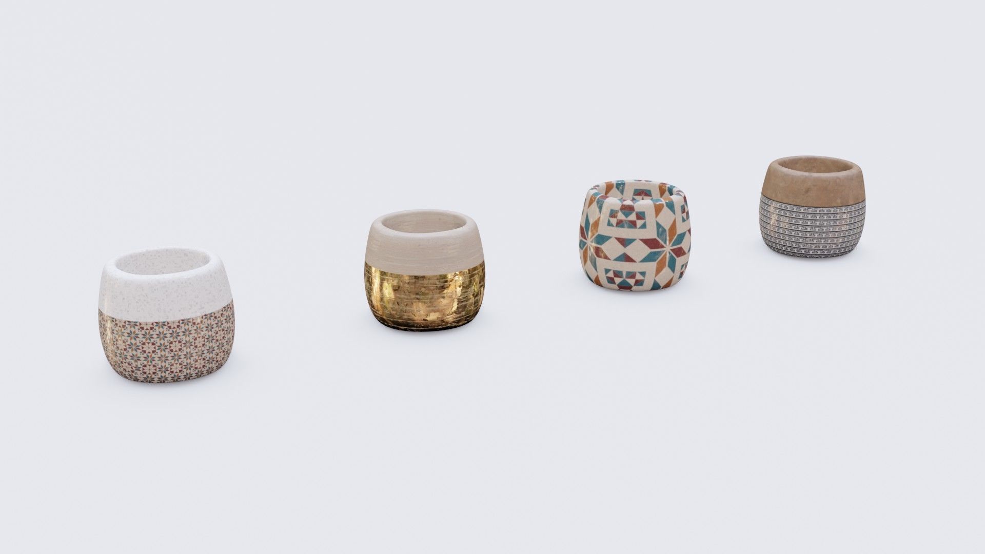 Modern Ancient Style Grunge Wood and Gold Mosaic Vase Cup 3D model_8