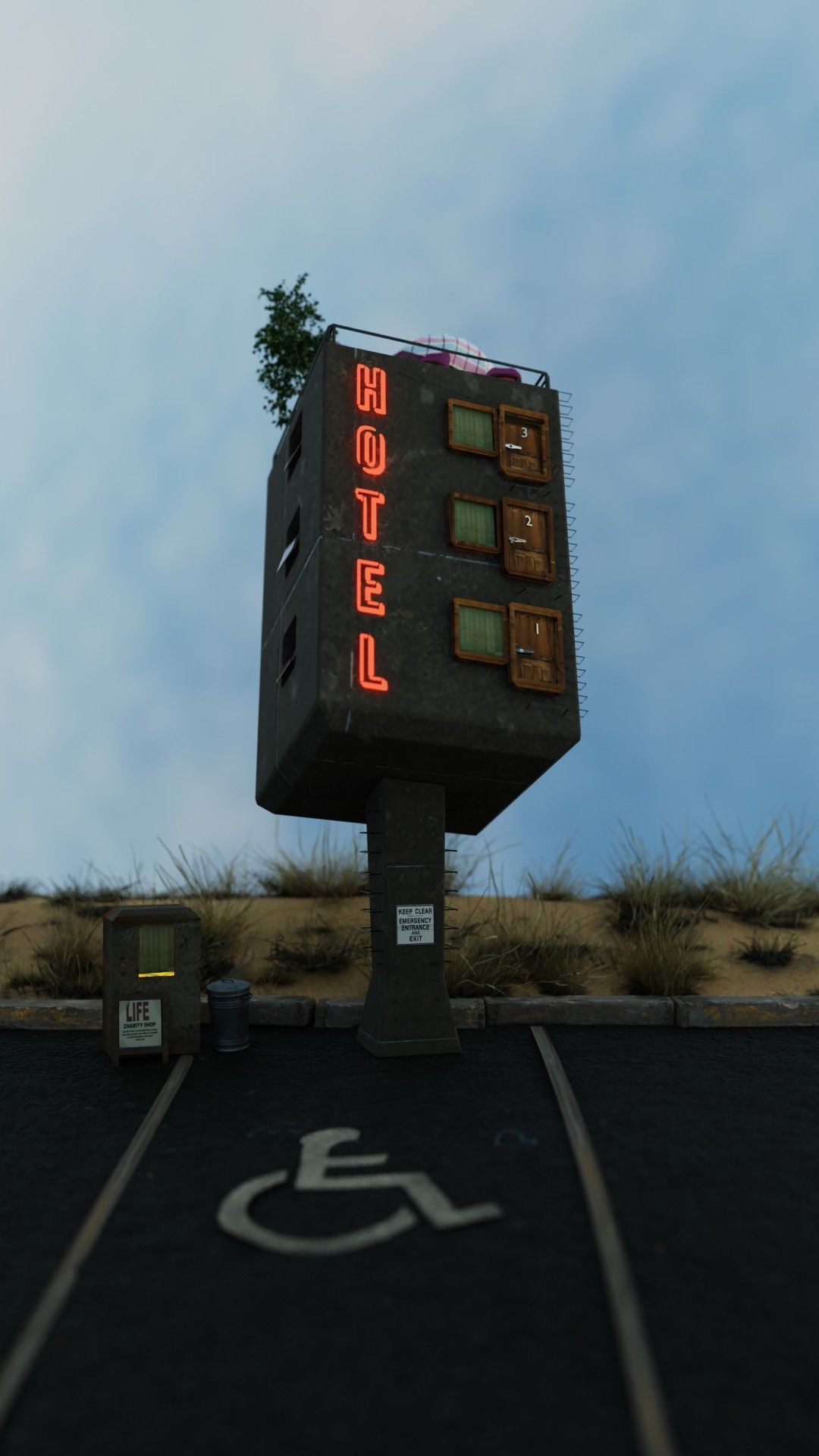 Roadside Hotel - Surrealist Architecture 3D model_2