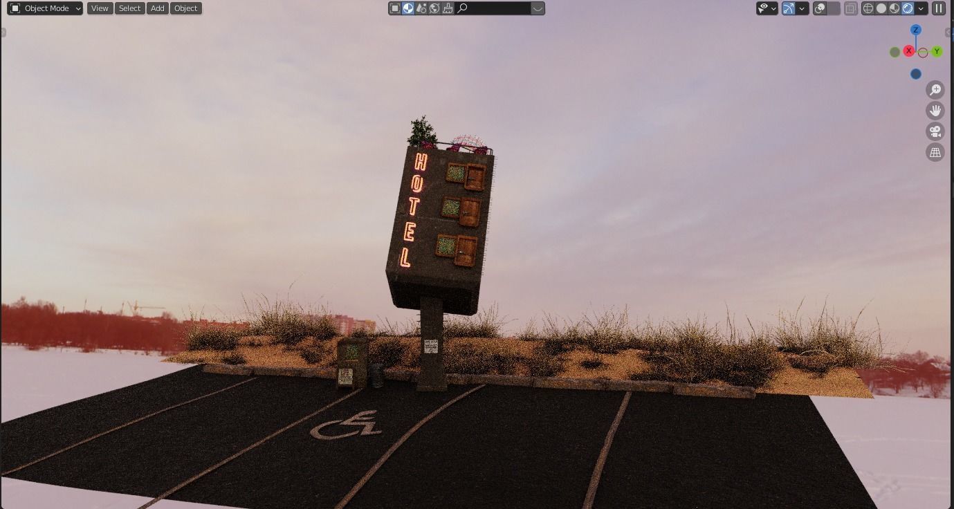 Roadside Hotel - Surrealist Architecture 3D model_5