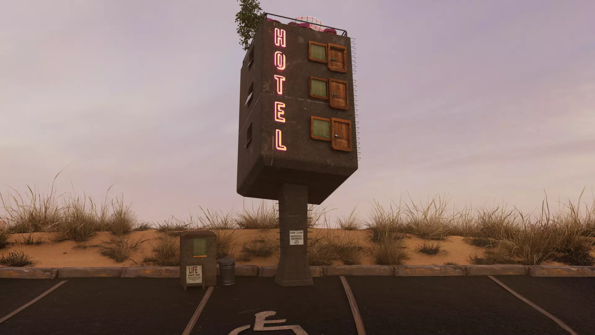 Roadside Hotel - Surrealist Architecture 3D model_0