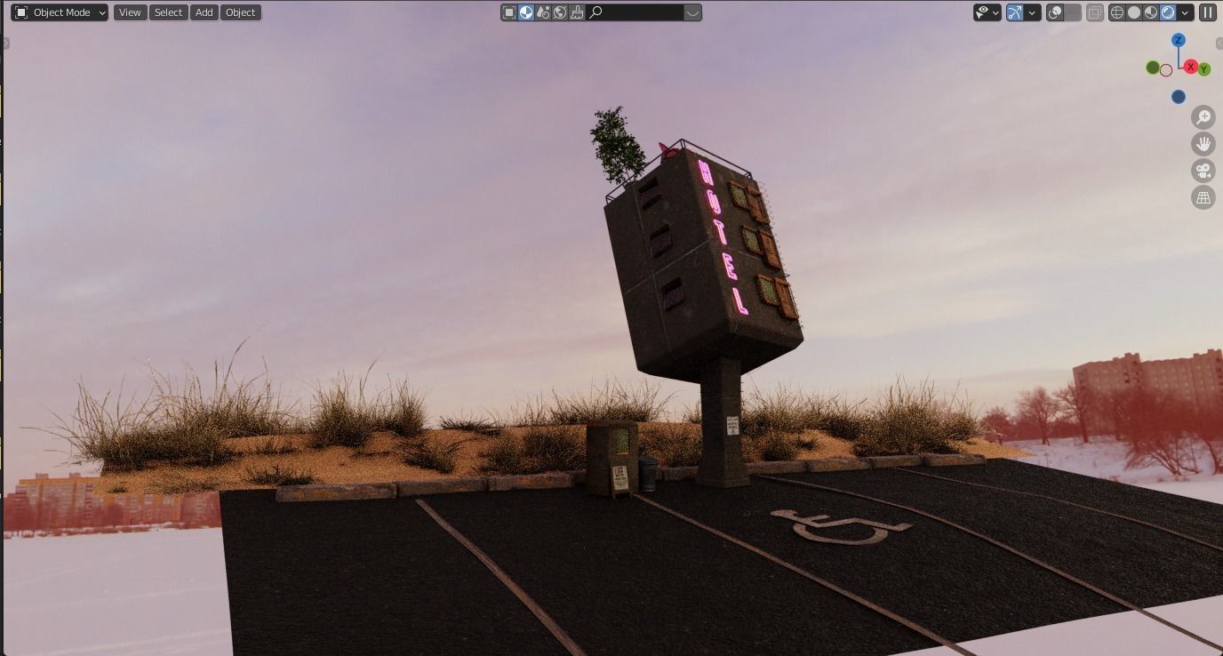 Roadside Hotel - Surrealist Architecture 3D model_4