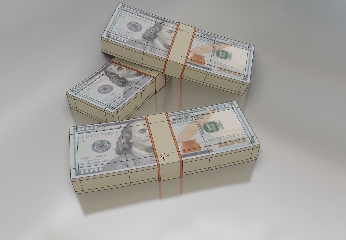 100 Dollar Bundle Bank Note Low-poly 3D model_1