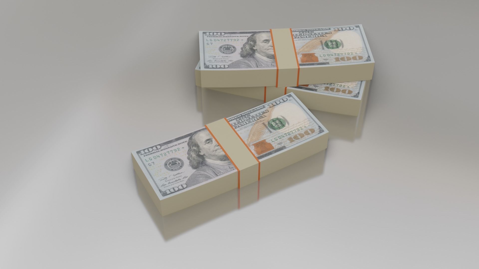100 Dollar Bundle Bank Note Low-poly 3D model_3