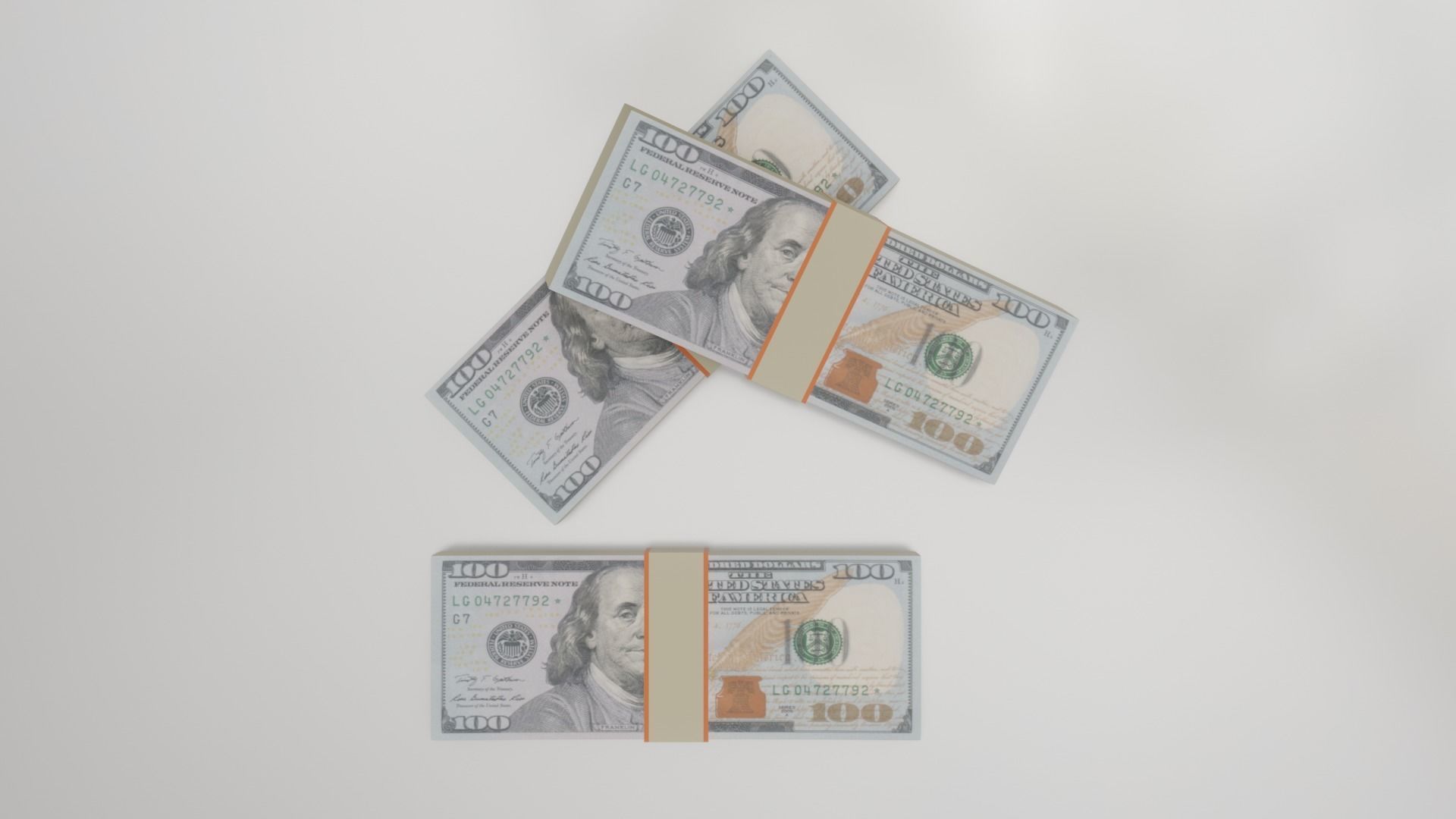 100 Dollar Bundle Bank Note Low-poly 3D model_4