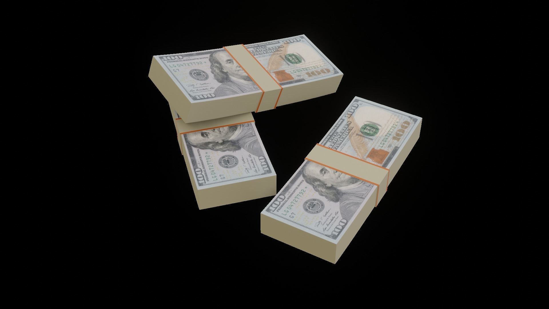 100 Dollar Bundle Bank Note Low-poly 3D model_5